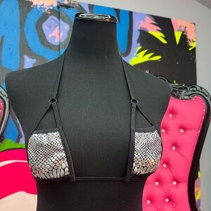 Demon Bikini Handmade Small Black Silver Snake Cutout Bikini Top Swim